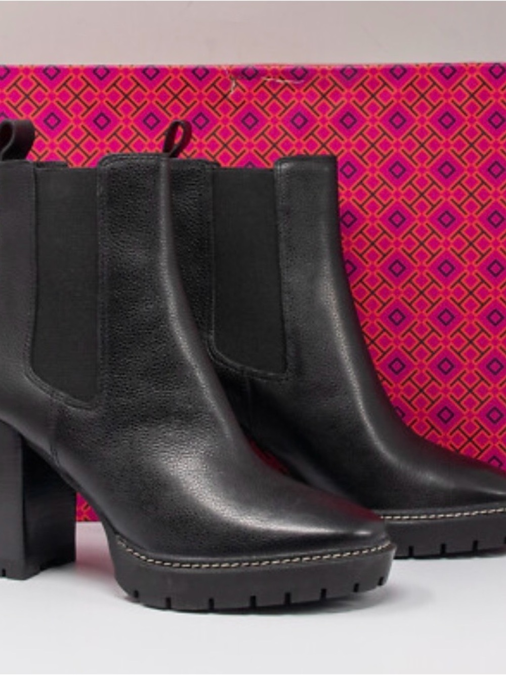 Tory Burch Carson Lug 70mm Tumbled Leather Booties, Size 7.5 US